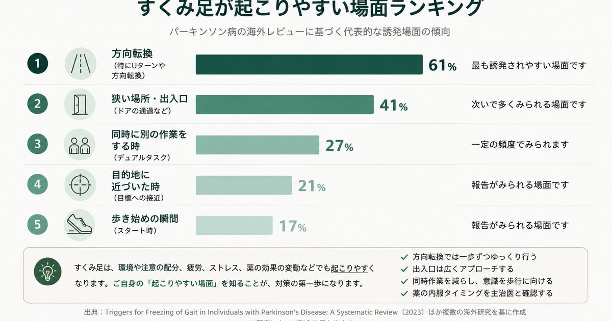 パーキンソン病のすくみ足が起こりやすい場面ランキングの図解