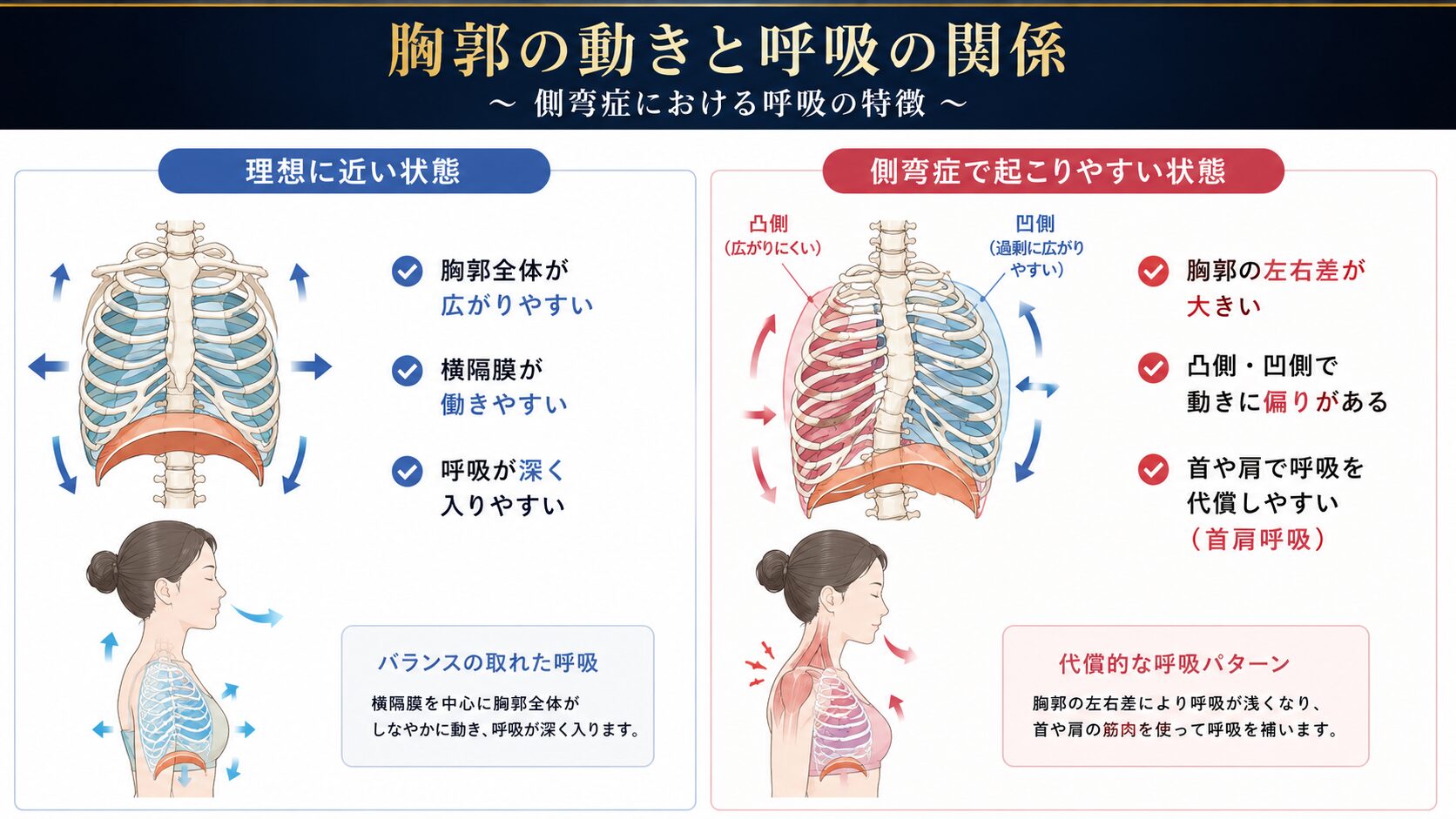側弯症 胸郭 呼吸 左右差
